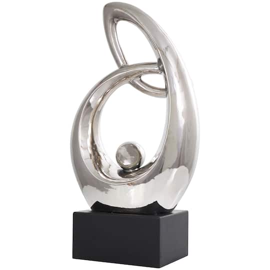 25" Silver Abstract Looped Ceramic Sculpture